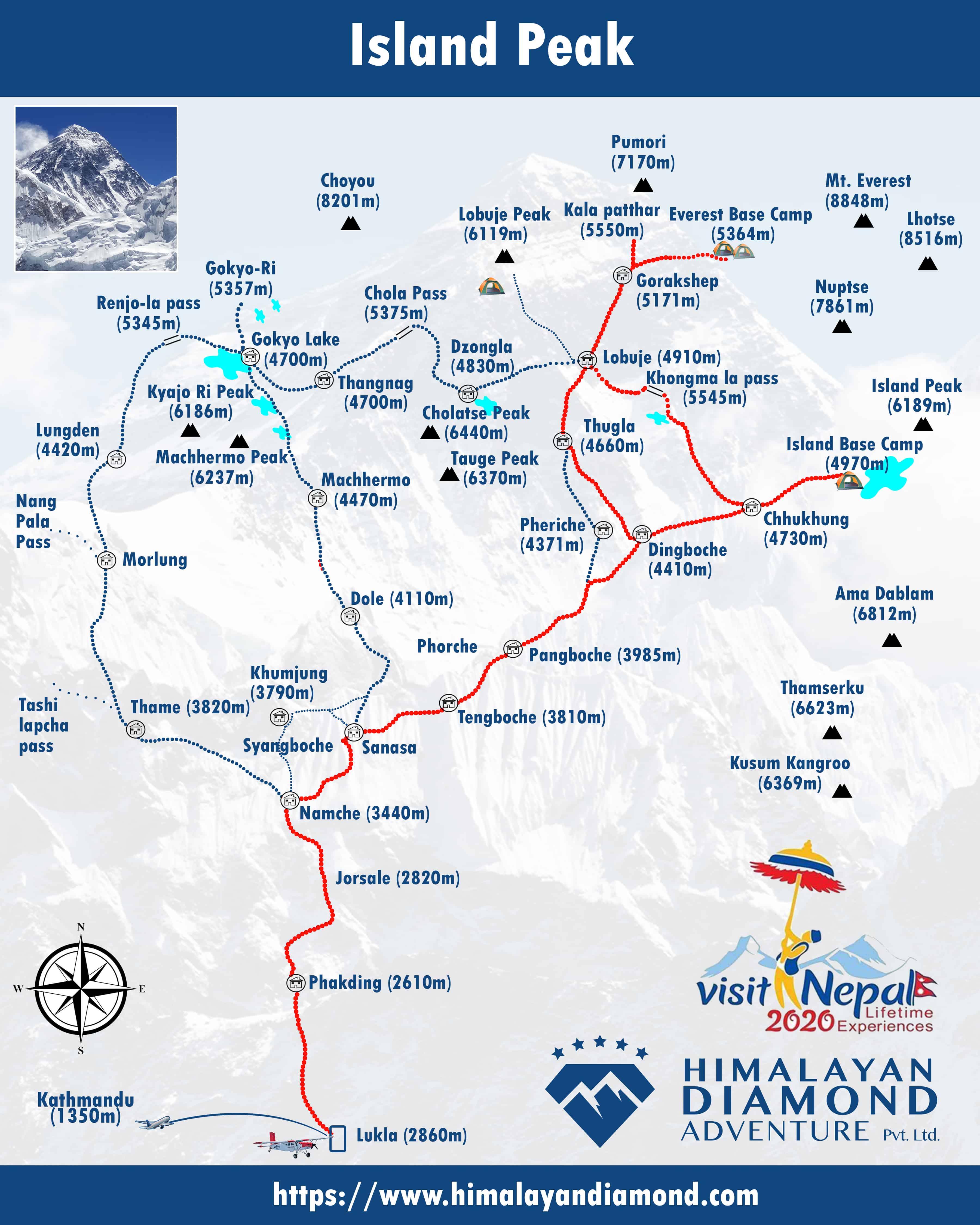 Island (Imja-Tse) Peak Climbing [6,189 meters/ 20,305 ft] Map